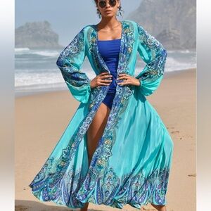 Boston Proper Paisley Print Balloon Sleeve Duster